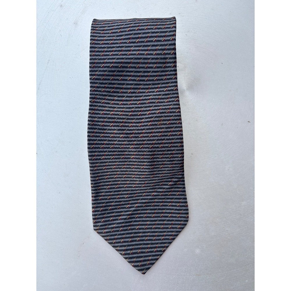 Graham & Lockwood London England Mens Silk Tie Grey Black Red Geometric Pattern